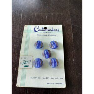 4/$20 Vintage MCM Blue Gold Tone Plastic Buttons Set Of 5 Costumakers On Card